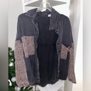 Black leopard jean jacket - never worn!